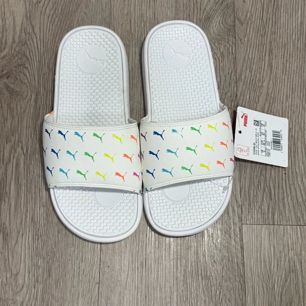 Puma White Cool Cat Bold Girls' Slides JR 4Y